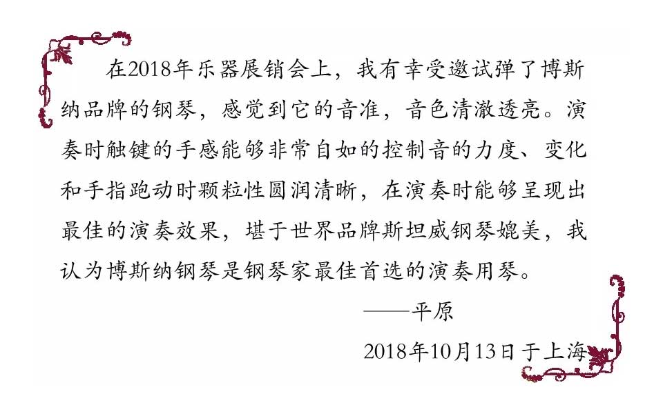 著名青年鋼琴家平原高度評價博斯納鋼琴